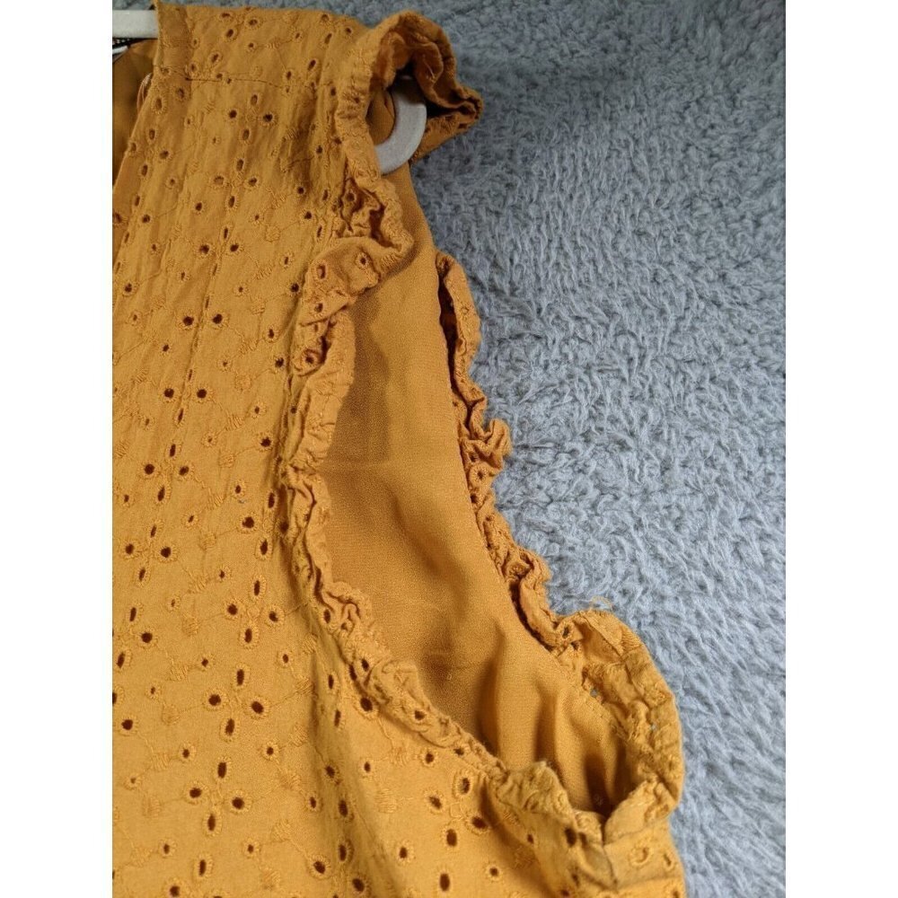 Knox Rose Dress Women XXL Mini Ruffle Sleeve Eyelet V Neck Cotton Mustard Yellow - Picture 10 of 13